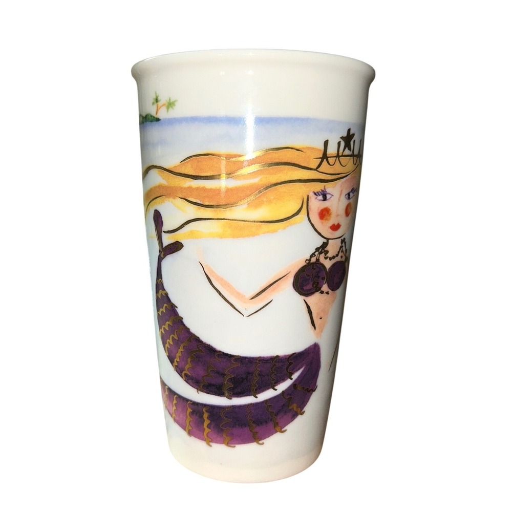 Starbucks‎ 2015 Mermaid Ceramic Travel Tumbler 12oz Gold Foil Purple Tail